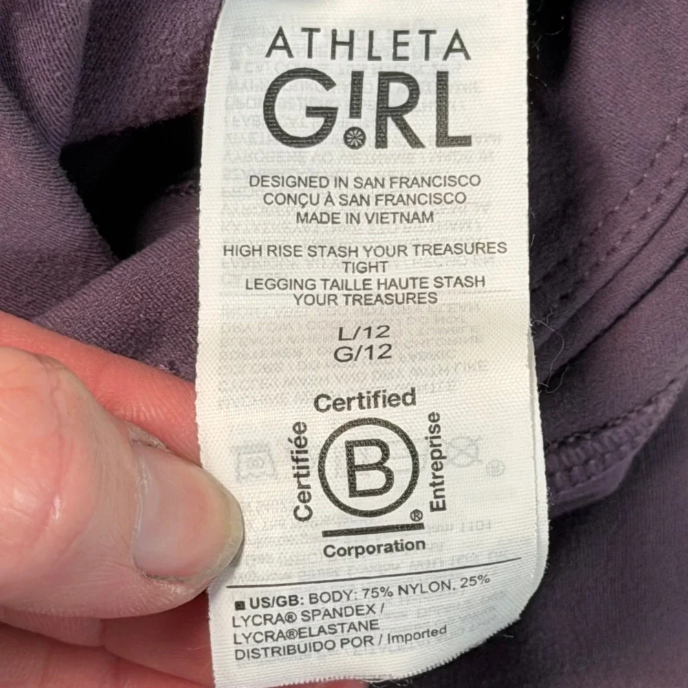 Athleta Girl High Rise Stash Your Treasures Tight Purple Leggings Kids Size L 12